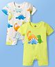 Doodle Poodle 100% Cotton Knit Half Sleeves Dino Printed Rompers Pack of 2 - White & Green