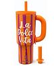 House of Quirk 1200ml Insulated Stainless Steel Tumbler with Handle Straw & Straw Cap - Orange