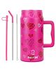 House of Quirk 1500 ml Stainless Steel Mug Tumbler with Handle & Straw Lid Large Water Bottle for Men & Women - Dark Pink