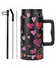 House of Quirk 1500 ml Stainless Steel Mug Tumbler with Handle & Straw Lid Large Water Bottle for Men & Women - Black