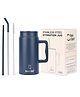 House of Quirk 1500 ml Stainless Steel Mug Tumbler with Handle & Straw Lid Large Water Bottle for Men & Women - Blue