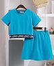 Mark & Mia Cotton Half Sleeves Text Printed Top & Skirt Set -Blue