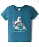 CUCUMBER Sinker Knit Half Sleeves Unicorn Printed Top - Teal Blue