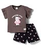CUCUMBER Knitted Half Frill Sleeves T-Shirt & Shorts Night Suit with Amazing Day Print - Grey