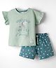 CUCUMBER Knitted Half Sleeves Text & Sea Life Theme Printed T-Shirt with Frill Detailing & Short Night Suit - Sea Green