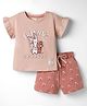 CUCUMBER Knit Half Sleeves T-Shirt & Shorts Night Suit With Bunny & Mouse Print - Light Pink