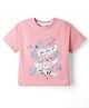 CUCUMBER Sinker Knit Half Sleeves Text & Floral Printed Top - Light Pink