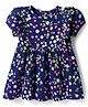 Doodle Poodle 100% Cotton Single Jersey Knit Half Puffed Sleeves Frock with Floral Print - Navy Blue