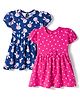 Doodle Poodle 100% Cotton Single Jersey Knit Half Sleeves Frocks with Bunny & Heart Print Pack of 2 - Pink & Navy Blue