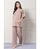 Piu Cotton Woven Half Sleeves Solid Maternity Night Suit Set - Brown