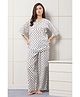 Piu Cotton Woven Half Sleeves Birds Printed Coordinating Maternity Night Suit Set - White