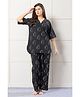 Piu Cotton Woven Half Sleeves Cats Printed Coordinating Maternity Night Suit Set - Black