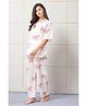 Piu Cotton Woven Half Sleeves Zebra Printed Coordinating Maternity Night Suit Set  - White
