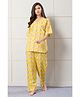 Piu Cotton Woven Half Sleeves Crab Printed Coordinating Maternity Night Suit Set - Yellow