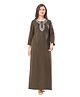 Piu PolyCotton Knit Full Sleeves Solid Embroiered Nighty With Front Zipper Nursing Access - Green