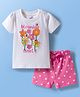 Doodle Poodle 100% Cotton Knit Half Sleeves T-Shirt & Shorts Night Suit With Floral & Heart Print - White & Pink