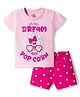 Doodle Poodle 100% Cotton Single Jersey Knit Half Sleeves T-Shirt & Shorts Night-Suit With Popcorn Print - Pink