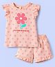 Doodle Poodle 100% Cotton Knit Sleeveless Floral Printed T-Shirt & Shorts Night Suit - Pink