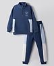 Pepito Fleece Knit Full Sleeves Winter Wear Suits Sweatshirt & Lounge Pant Set With Animal Print - Navy Blue