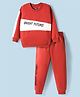 Pepito Fleece Knit Full Sleeves Winter Wear Suits Sweatshirt & Lounge Pant Set With Text Print - Orange