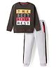 Pepito Fleece Knit Full Sleeves Winter Wear Suits Sweatshirt & Lounge Pant Set With Text Print - Black & Grey