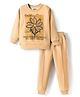 Pepito Fleece Knit Full Sleeves Winter Wear Suits Sweatshirt & Lounge Pant Set With Floral Print - Beige