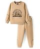 Pepito Fleece Knit Full Raglan Sleeves Winter Wear Suits Sweatshirt & Lounge Pant Set With Skateboard Print - Beige