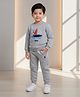 DOLLAR Cotton Blend Knit Full Sleeves Time & Tide Text Embroidered Winter Sweatshirt & Joggers Set - Grey