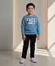 DOLLAR Cotton Blend Knit Full Sleeves Striped Street Jumper Text Printed Winter Sweatshirt & Jeans Set - Blue