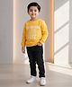 DOLLAR Cotton Blend Knit Full Sleeves Champion Run Fast Text Printed Winter Sweatshirt & Jeans Set - Yellow