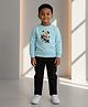 DOLLAR Cotton Blend Knit Full Sleeves Risk Taker Text Teddy Printed Winter Sweatshirt & Jeans Set - Light Blue