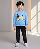 DOLLAR Cotton Blend Knit Full Sleeves Car Printed Winter Sweatshirt & Jeans Set - Blue Denim