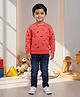 DOLLAR Cotton Blend Knit Full Sleeves Sea You Text Printed Winter Sweatshirt & Pant Set - Red & Denim