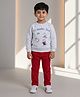 DOLLAR Cotton Blend Knit Full Sleeves Winter Time Text Printed Winter Sweatshirt & Pant Set - Grey & Red