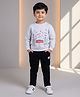DOLLAR Cotton Blend Knit Full Sleeves Rock & Roll Text Embroidered Winter Sweatshirt & Pant Set - Grey  & Black