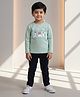 DOLLAR Cotton Blend Knit Full Sleeves Animal & Selfie Time Text Printed Winter Sweatshirt & Pants Set - Light Blue & Black