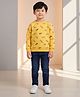DOLLAR Cotton Blend Knit Full Sleeves Fish Printed Winter Sweatshirt & Pant Set - Yellow