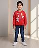 DOLLAR Cotton Blend Knit Full Sleeves Animals With Balloons Patch Detailed Winter Sweatshirt & Pant Set - Red