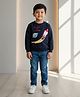DOLLAR Cotton Blend Knit Full Sleeves Space Theme Patch Detailed Winter Sweatshirt & Pant Set - Dark Blue
