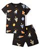 CUCUMBER Knitted Half Sleeves Co-ords T-Shirt & Shorts Set with Space Theme Print - Black