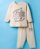 Pink Rabbit Single Jersey Knit Full Sleeves T-Shirt & Lounge Pant Set With Floral Print - Cream