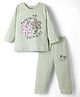 Pink Rabbit Single Jersey Knit Full Sleeves T-Shirt & Lounge Pant Set With Floral Print - Light Green