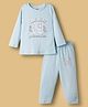 Pink Rabbit Single Jersey Knit Full Sleeves T-Shirt & Lounge Pant Set With Number Print - Light Blue