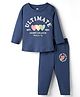 Pink Rabbit Single Jersey Knit Full Sleeves T-Shirt & Lounge Pant Set With Heart Print - Navy Blue