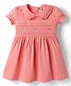 ToffyHouse Sinker Knit Half Sleeves Peter Pan Collared One Piece Dress With Smoke Detailing - Pink