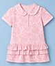 ToffyHouse Sinker Knit One Piece Dress with Half Sleeves and Floral Print - Pink