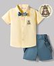 Mark & Mia Cotton Woven Half Sleeves Solid Party Shirt & Shorts Set with Bow & Suspender - Multicolor