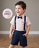 Mark & Mia Cotton Woven Half Sleeves Solid Color Party Shirt & Shorts Set with Bow & Suspender - Multicolor