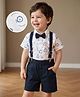 Mark & Mia Cotton Woven Half Sleeves Lion Printed Shirt & Shorts Set with Bow & Suspender - Multicolor