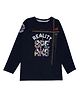 Yalzz Cotton Knit Full Sleeves Typography Printed Tee - Navy Blue